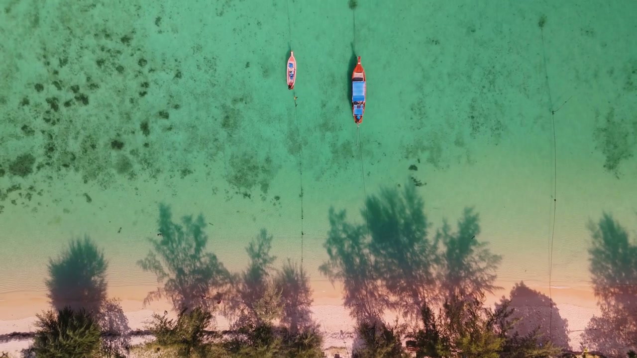 Tropical Beach Aerial with Longtail Boats