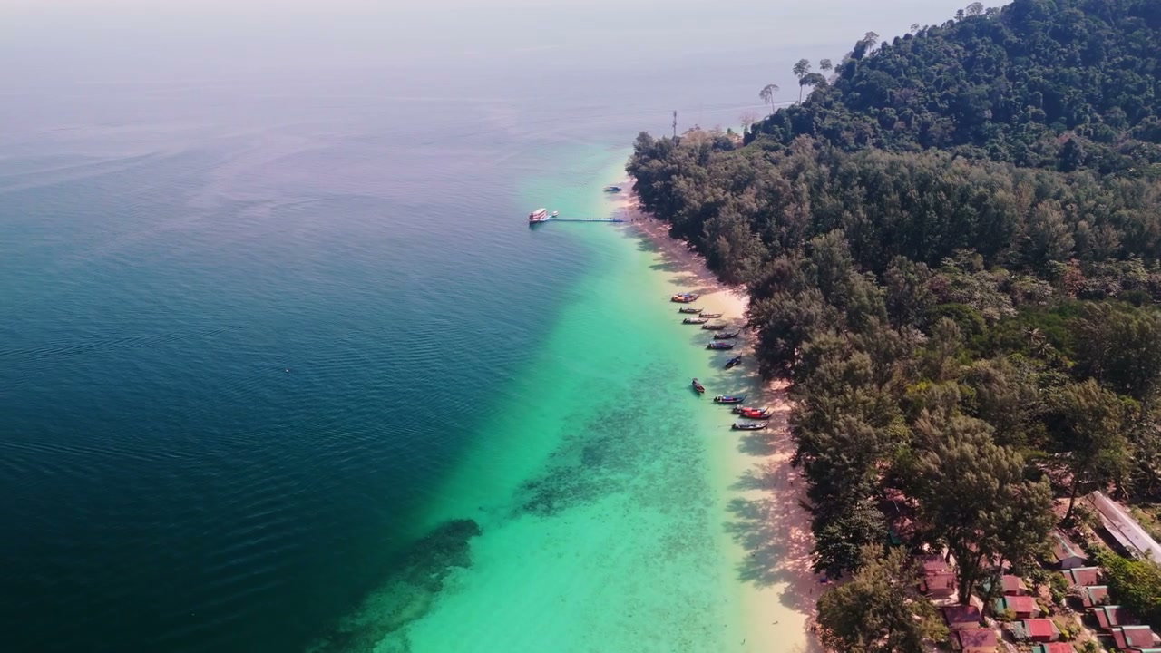 Tropical Island Beach with Azure Sea and Pier