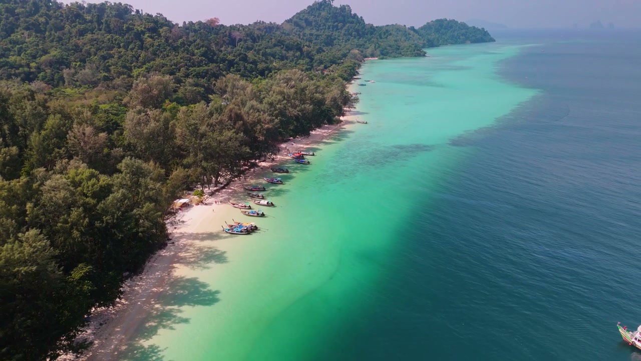 Tropical Beach with Azure Ocean and Boats