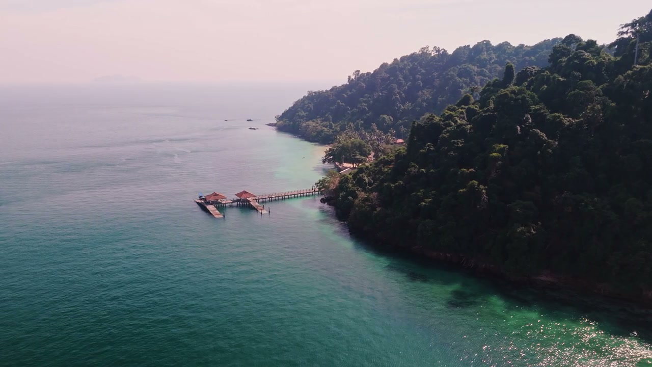 Tropical Island Beach and Pier Aerial View
