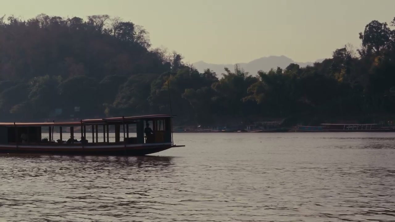 Mekong River Boat at Sunset