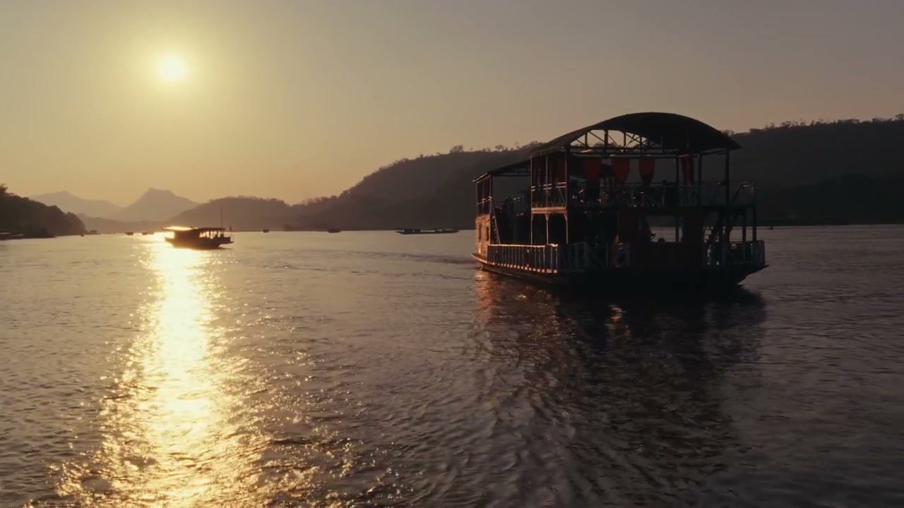 Mekong River Boats at Sunset