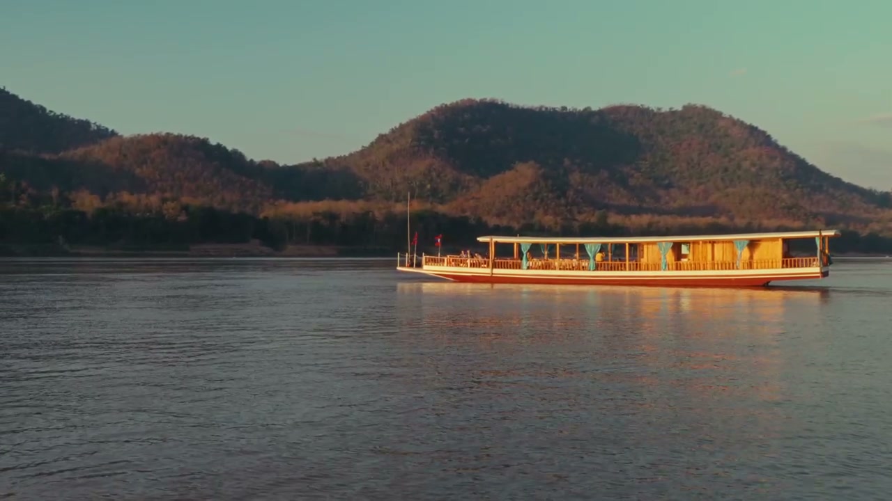 Mekong River Cruise Boat at Sunset