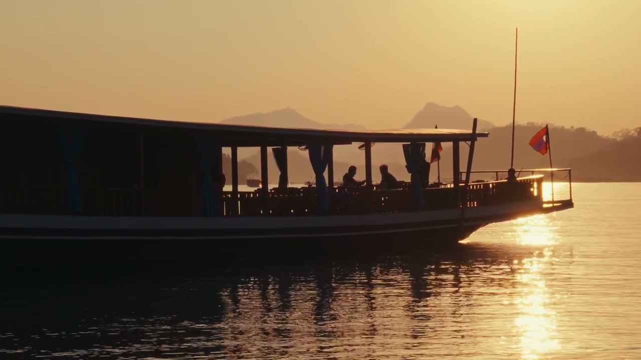 Mekong River Cruise Boat at Sunset