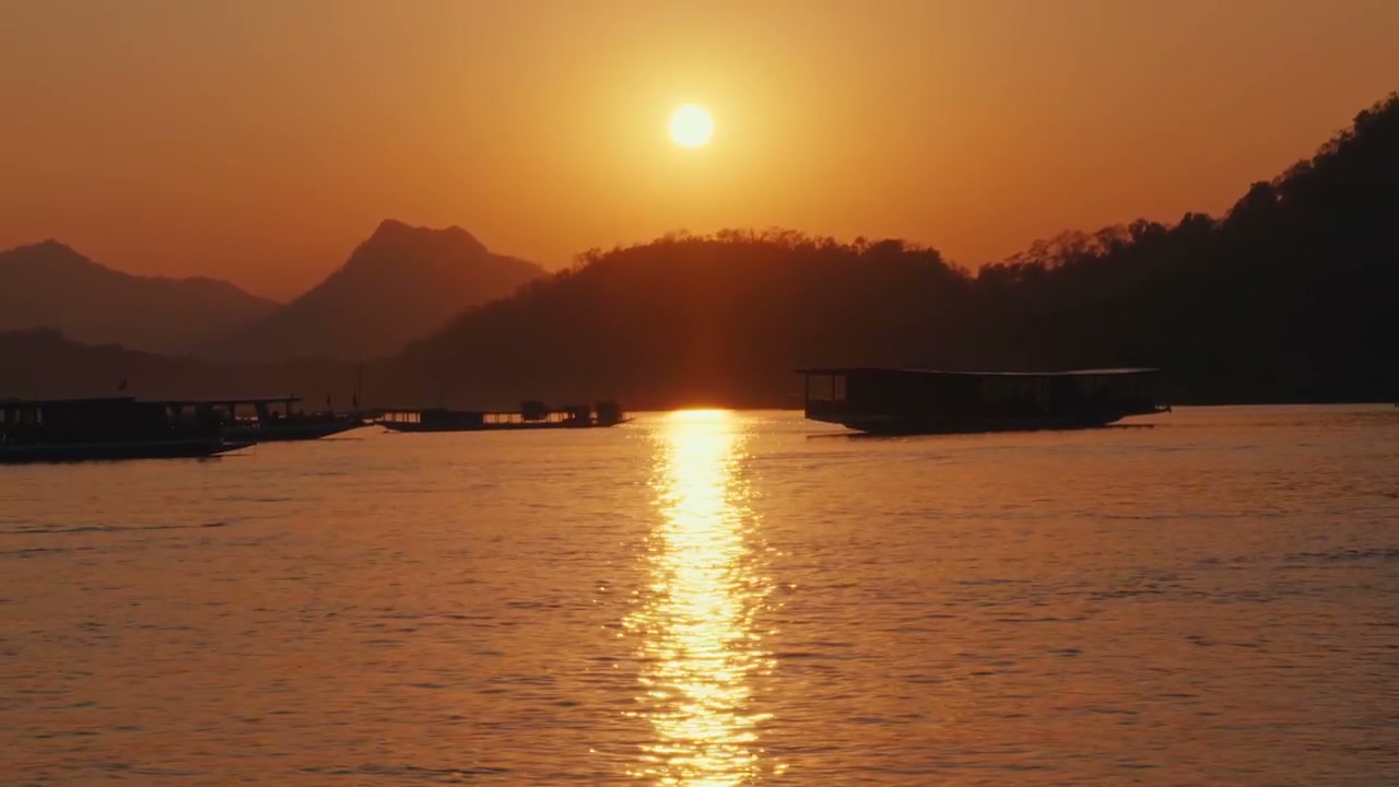 Mekong River Boats at Sunset