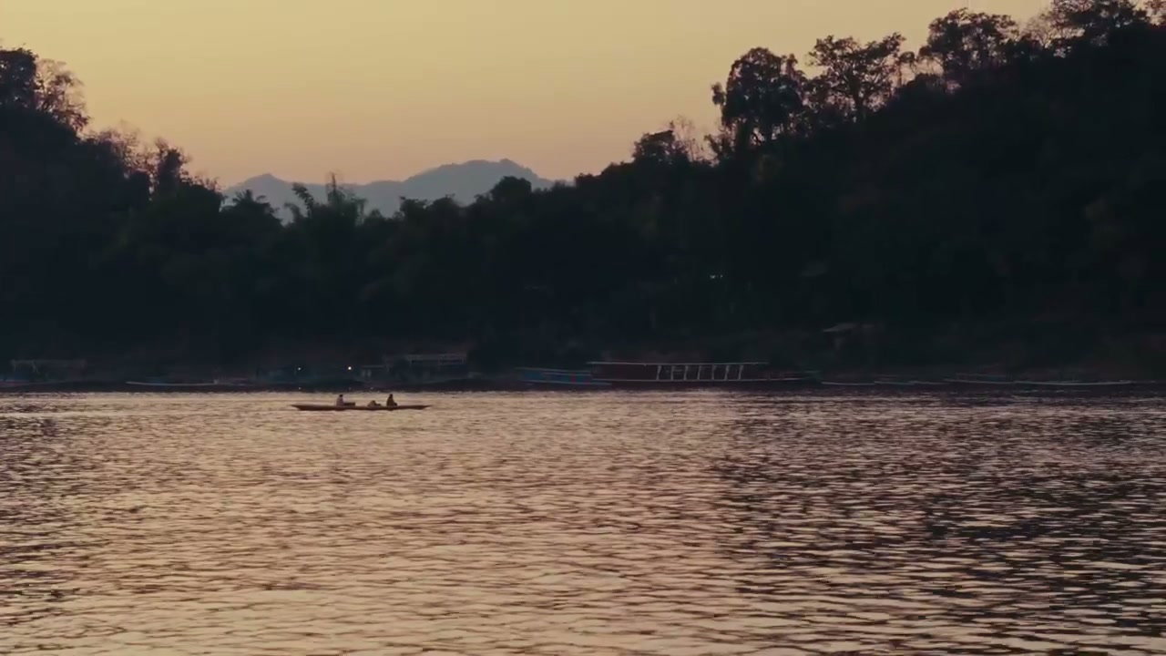 Mekong River with Boat at Sunset