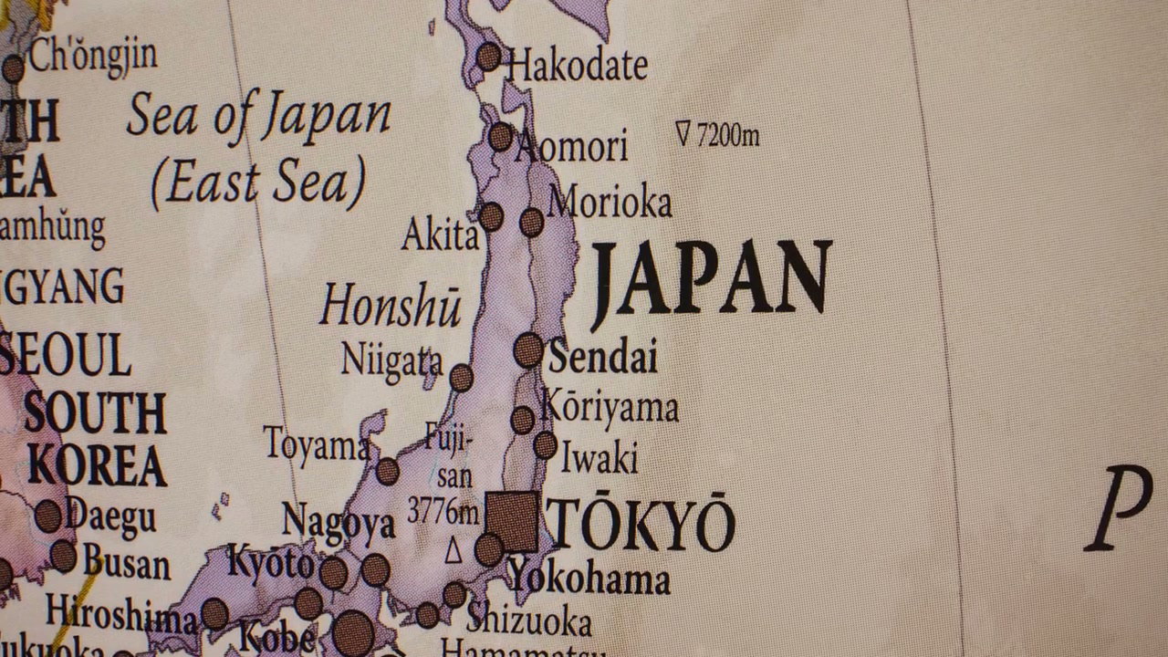 Close Up View of Japan on World Map