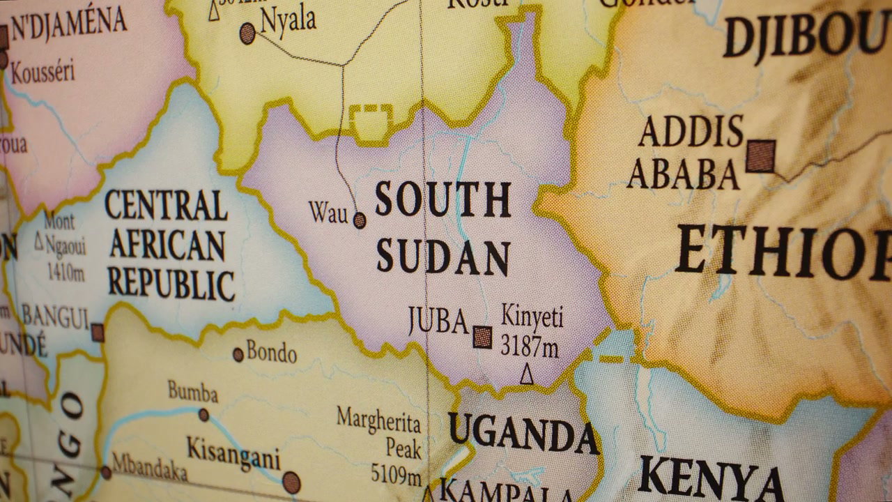 Close Up South Sudan on Political Map