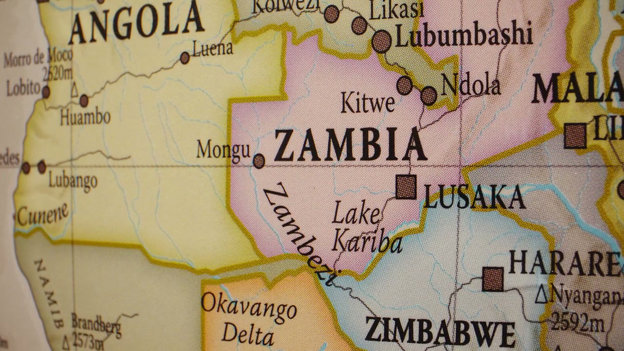 Close-Up of Zambia on African Political Map
