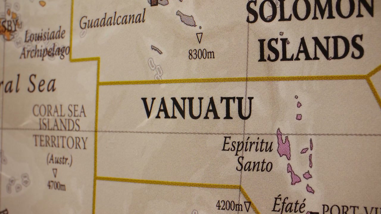 Close Up Of Vanuatu On A World Map