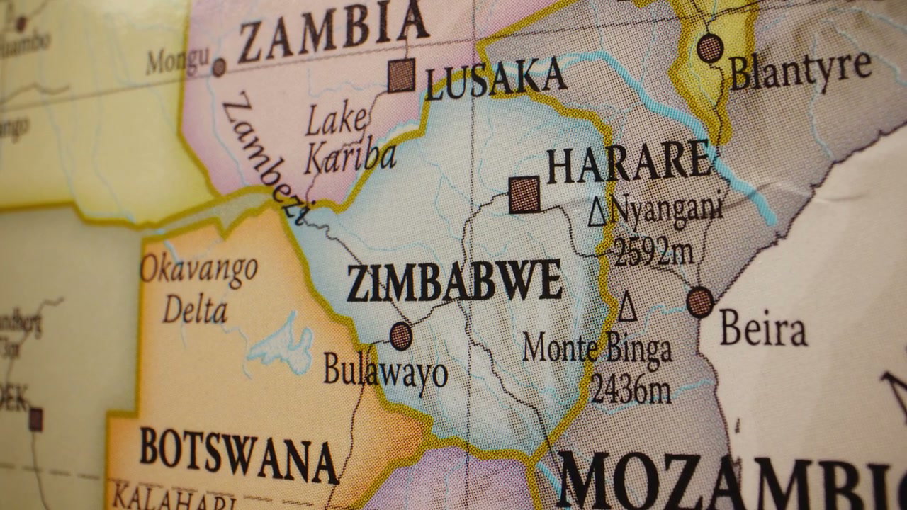 Political Map of Zimbabwe and Southern Africa