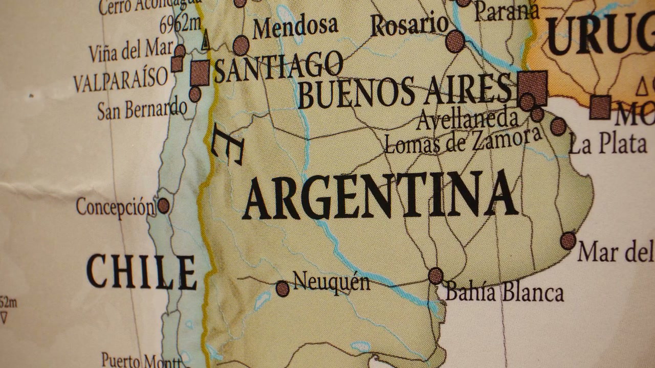 Close-Up View of Argentina on a Political Map