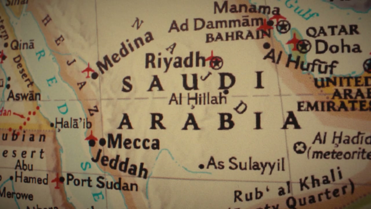 Vintage Map of Saudi Arabia and Middle East
