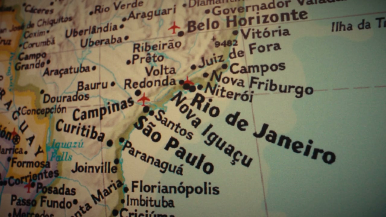 Retro World Map Showing Brazil Cities