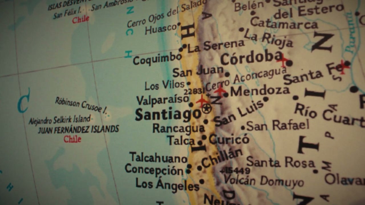 Vintage Map of Chile and Argentina