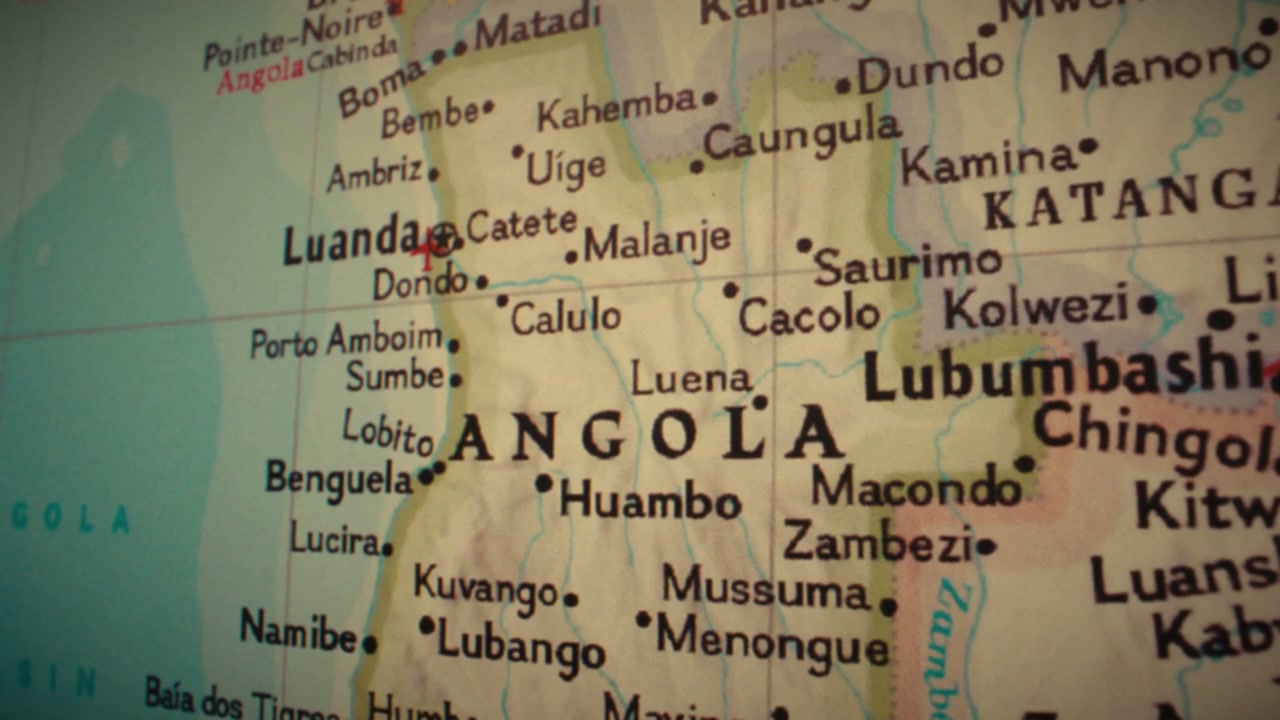 Angola on a Retro World Map with Film Grain