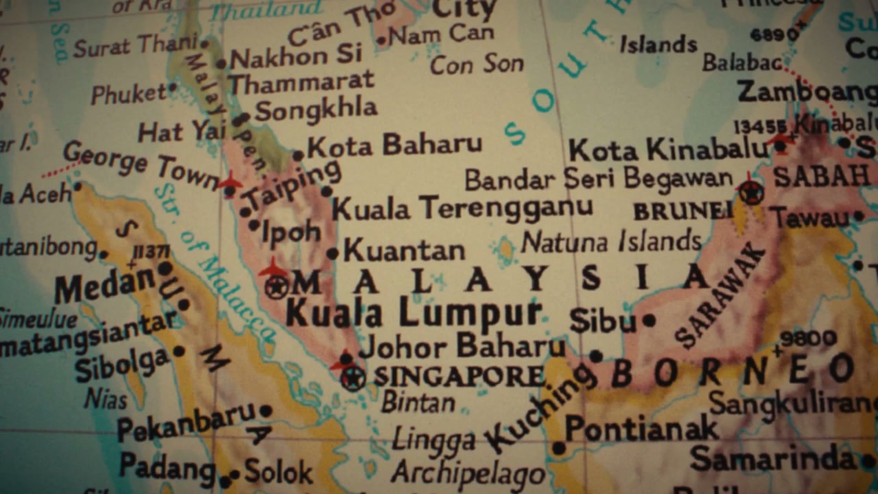 Retro World Map of Malaysia and Singapore