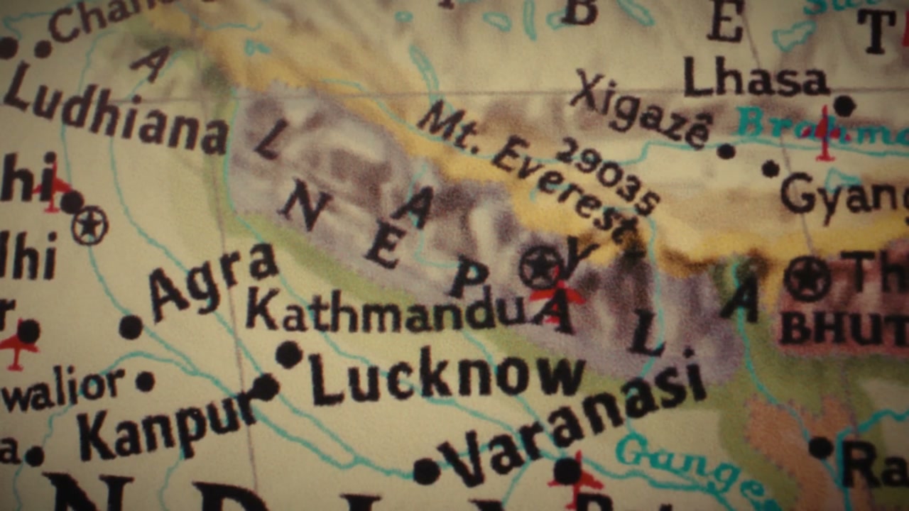 Retro World Map of Nepal and India