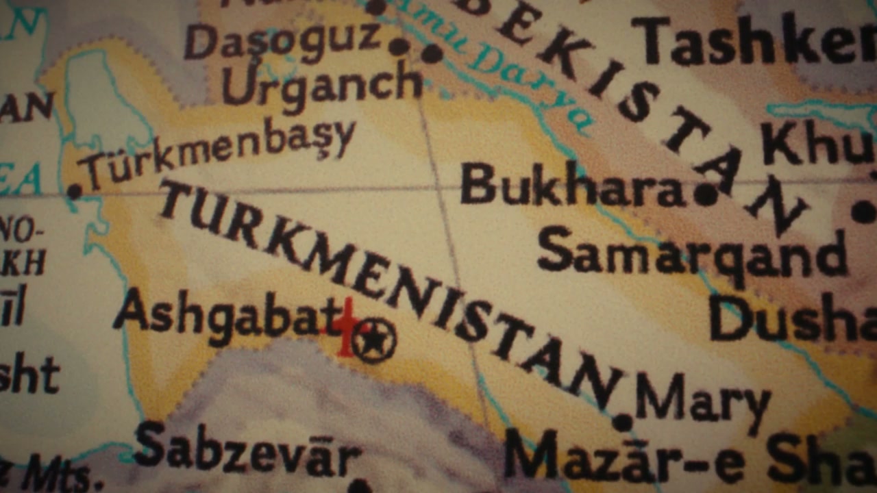 Vintage World Map Close Up On Turkmenistan