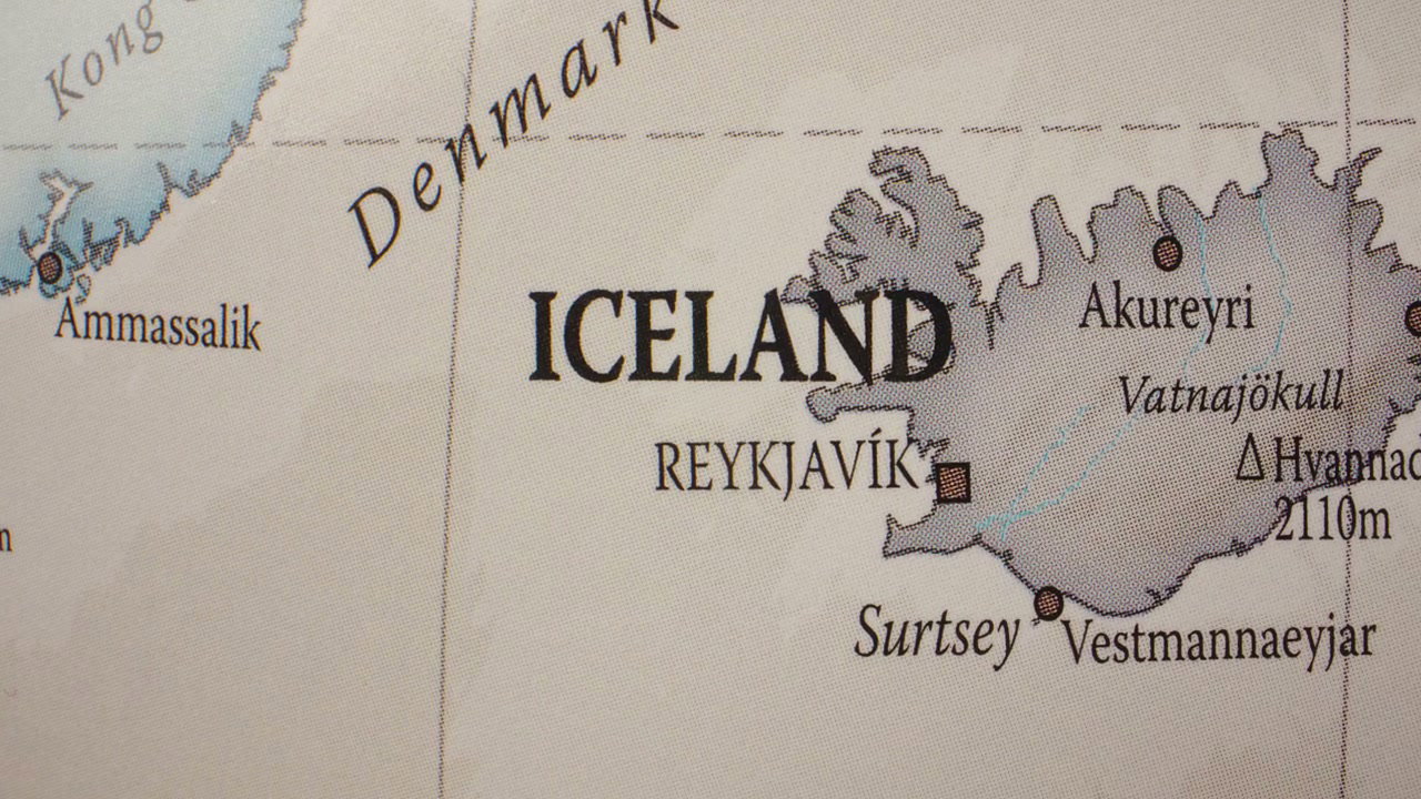 Close-Up View of Iceland on a World Map