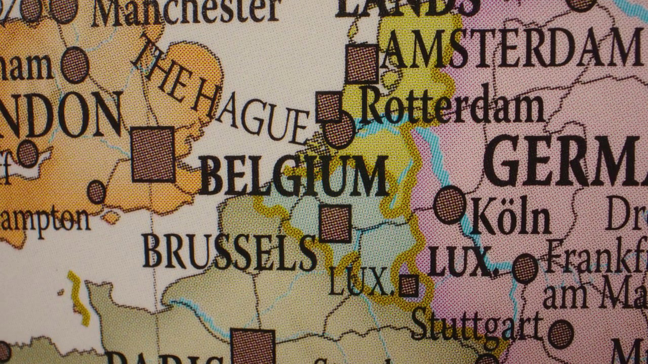 Vintage World Map Close-up on Belgium