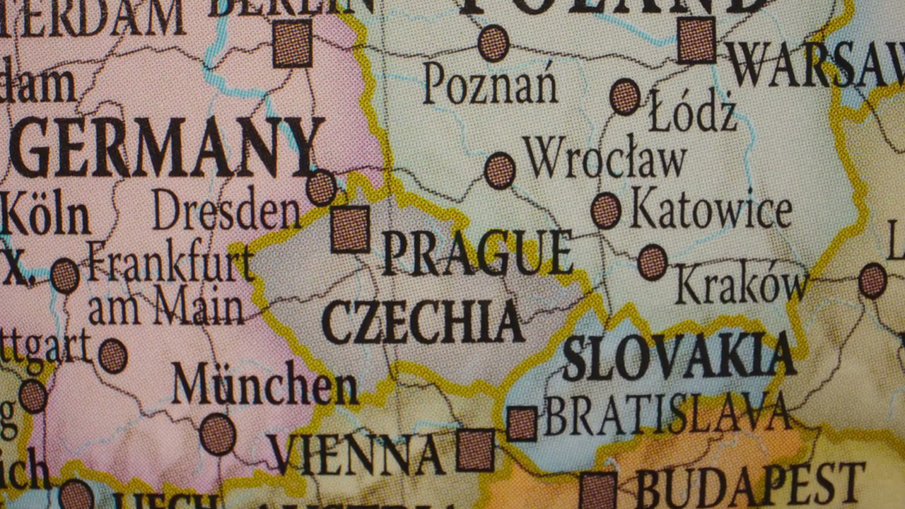 Central Europe Map with Prague Highlighted