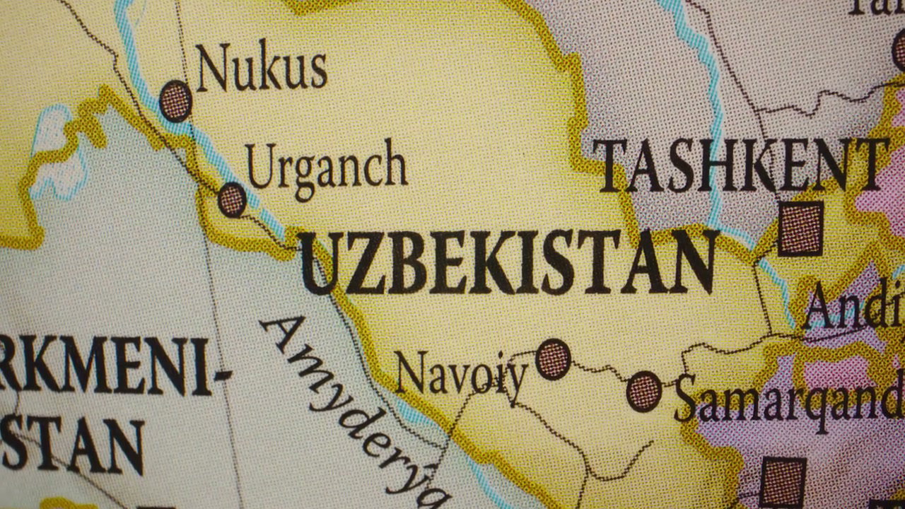 Uzbekistan and Central Asia on World Map