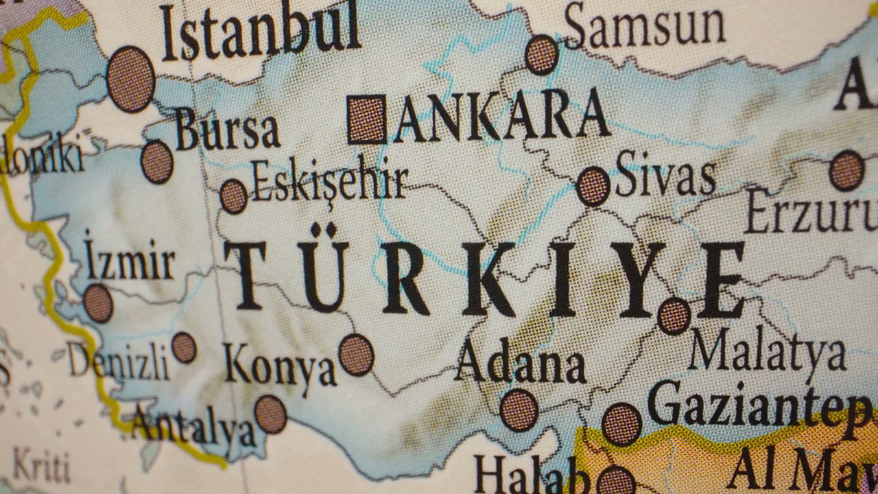 Close-Up View of Turkey on a Political Map