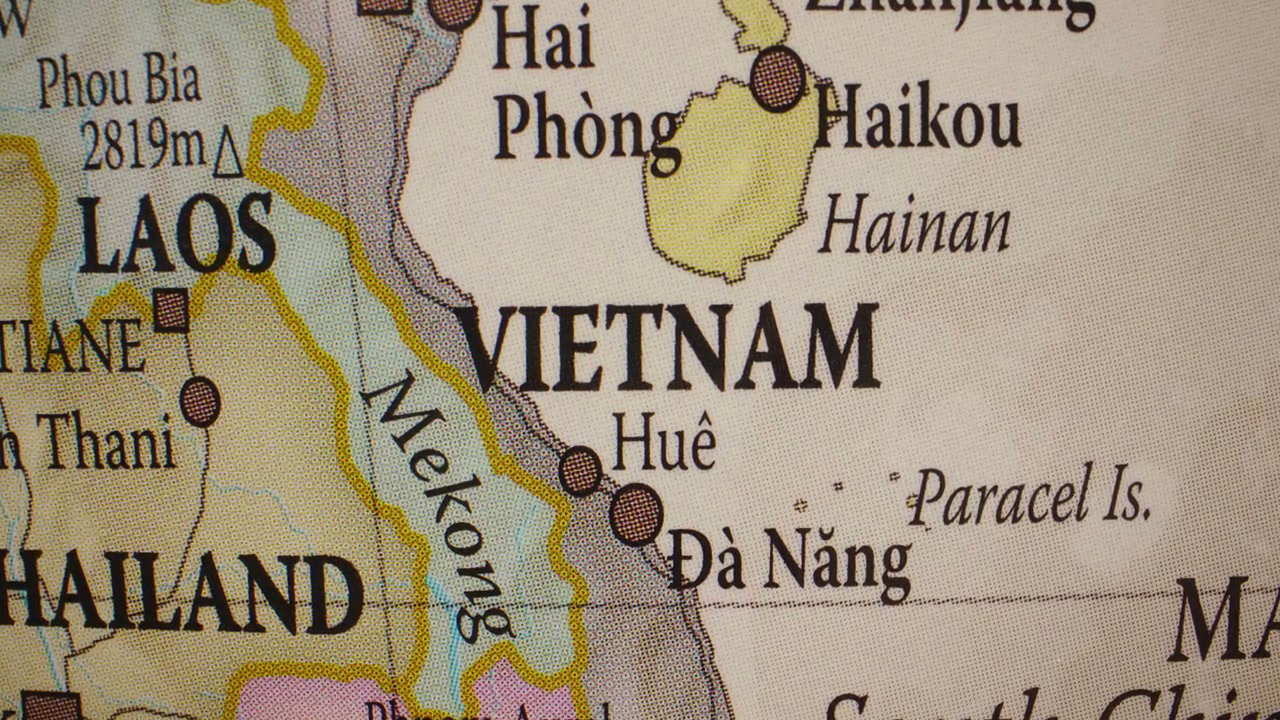 Vintage World Map Showing Vietnam and Laos