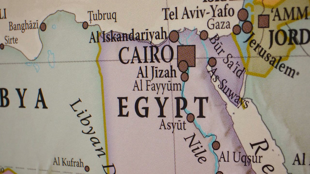 Close Up on Egypt and Cairo on World Map