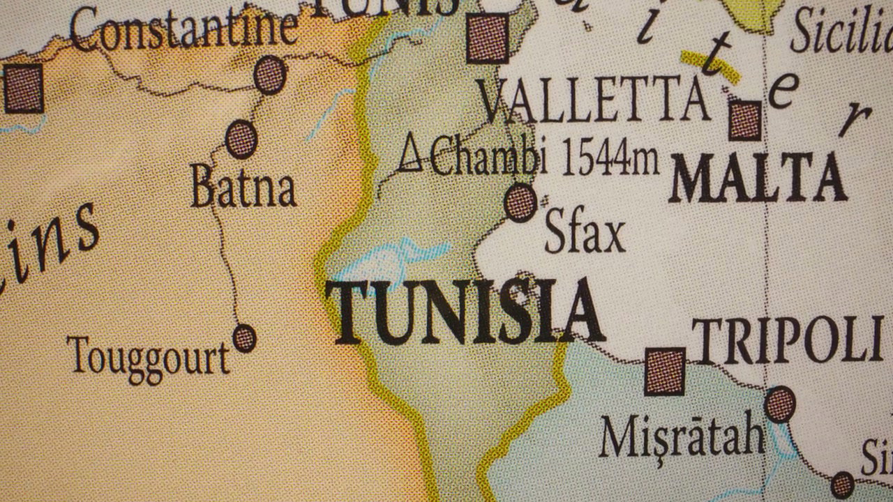 Close Up of Tunisia on a World Map
