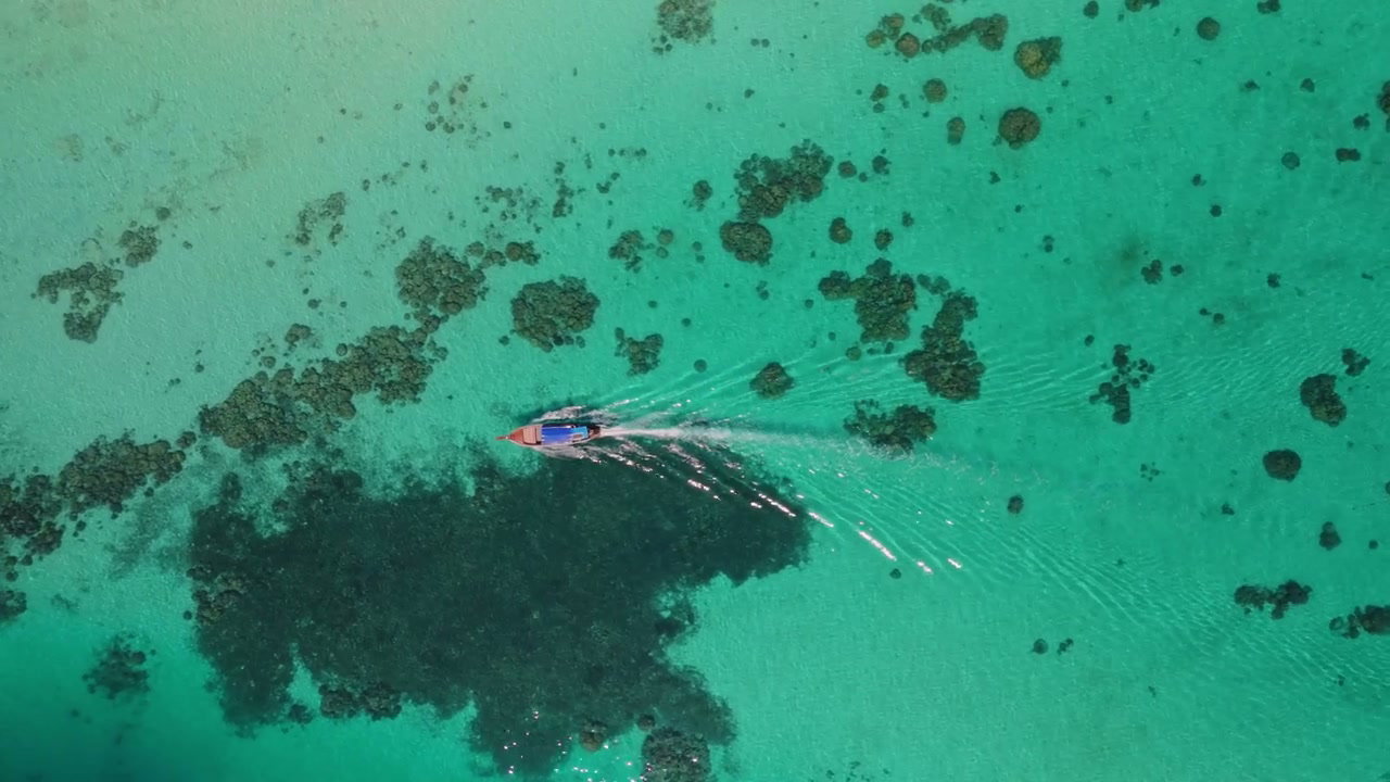 Drone View of Longtail Boat in Thailand Waters