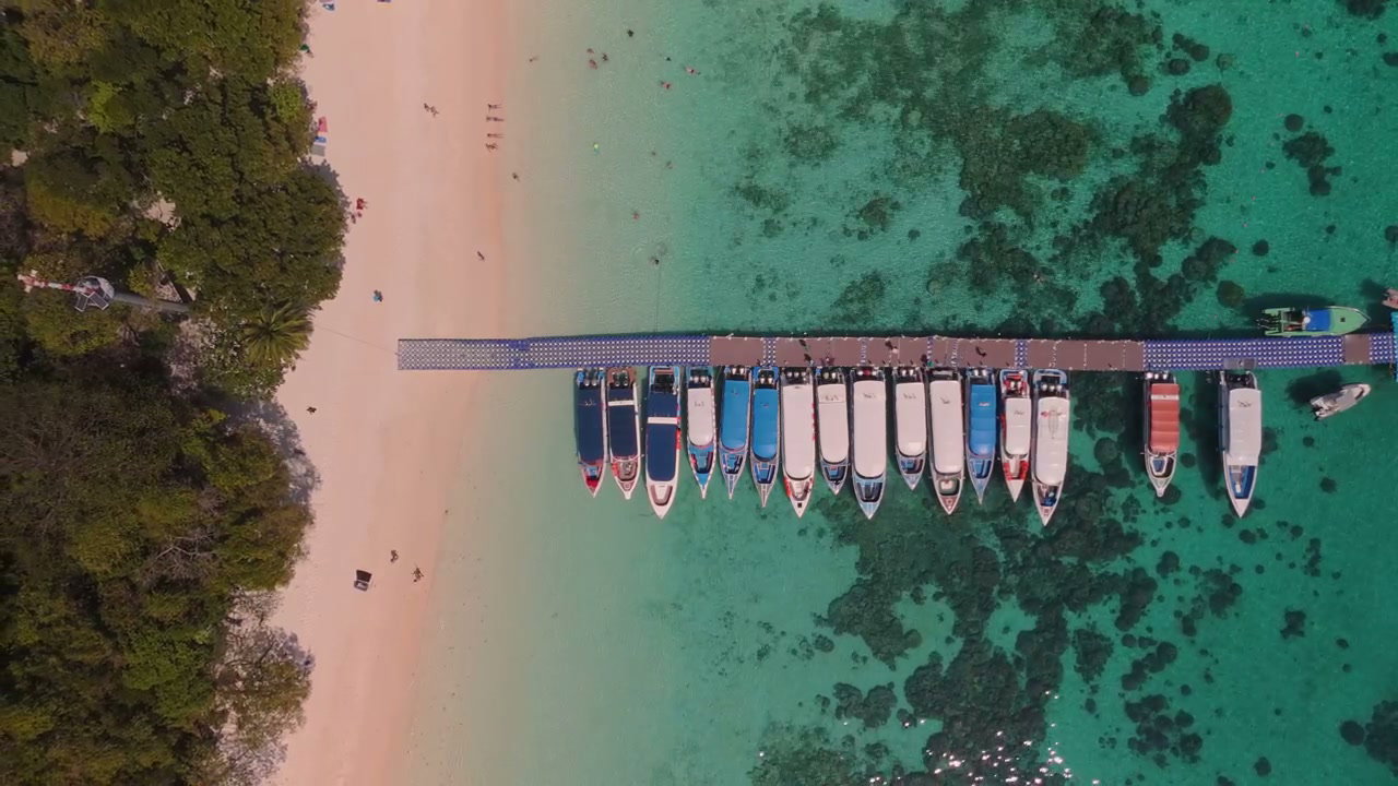 Aerial View of Boats at Thailand Tropical Pier