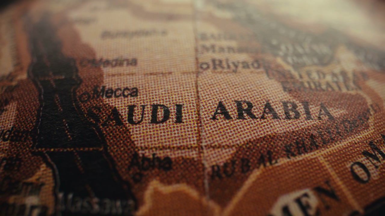 Close-Up of Saudi Arabia on Vintage Rotating Globe