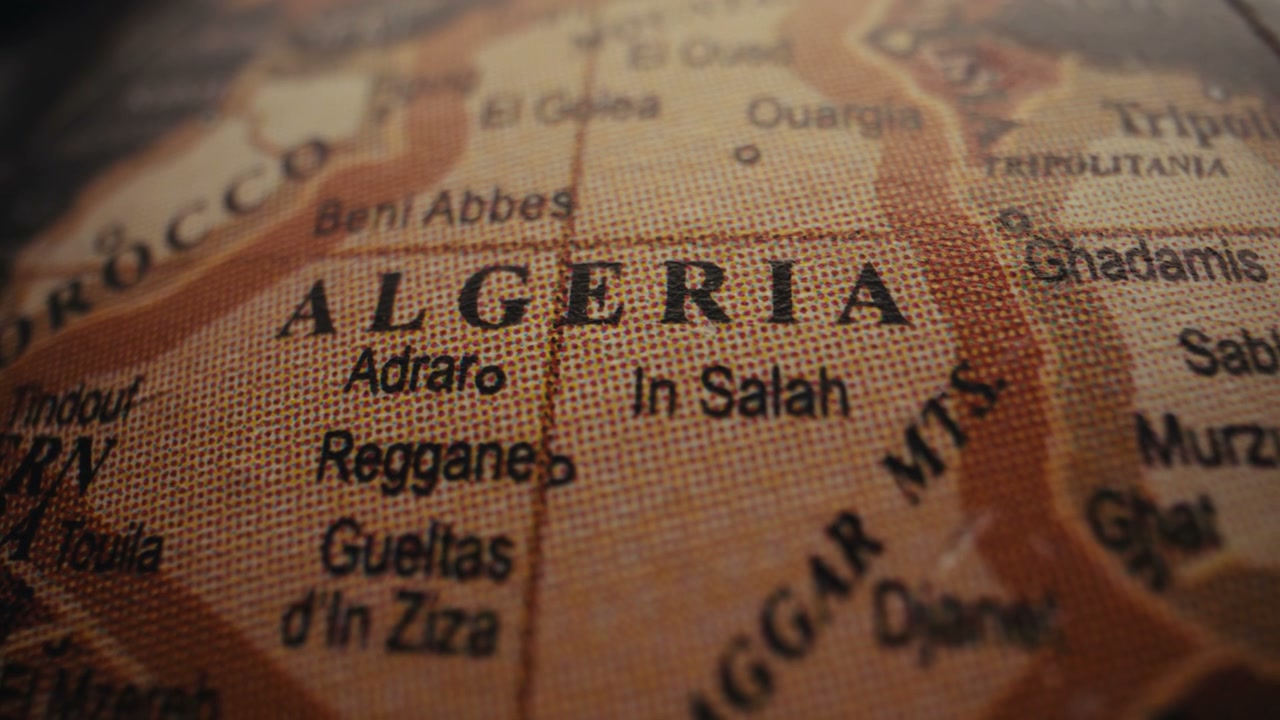 Vintage Globe Showing Algeria Close-Up