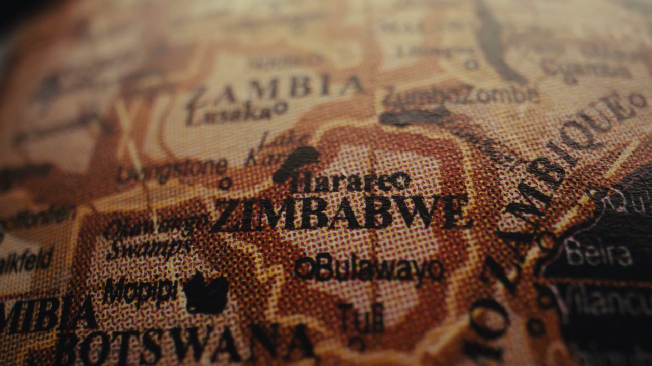 Close Up of Zimbabwe on Vintage Globe