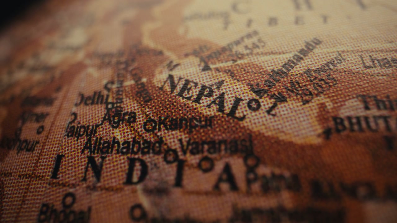 Vintage Globe Map of India and Nepal
