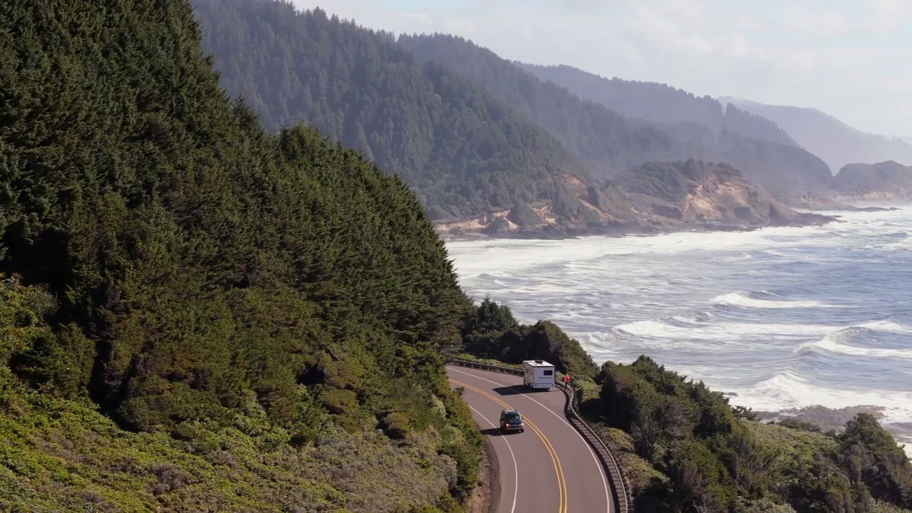 RV Driving Along Pacific Coast Highway