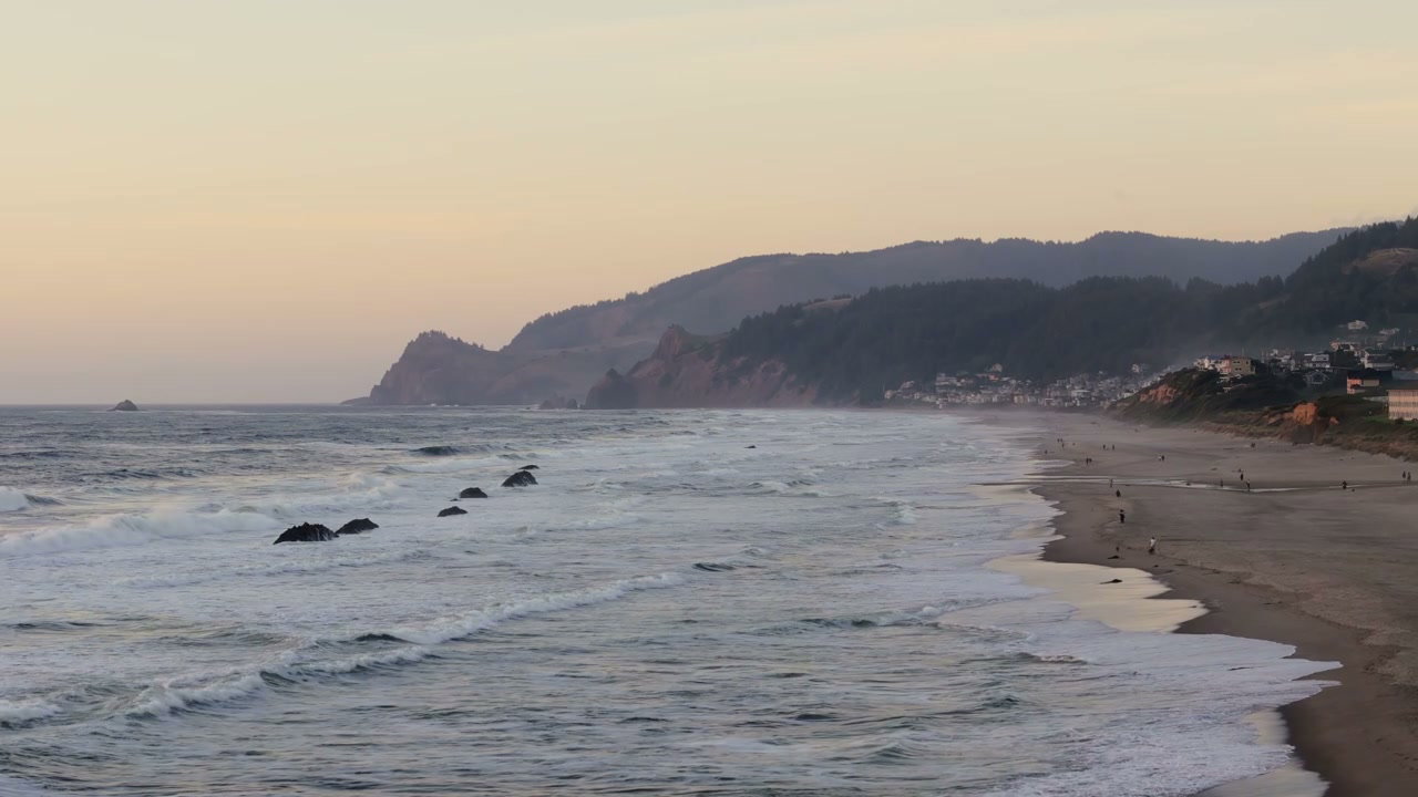 Pacific Coast Beach Waves at Sunset