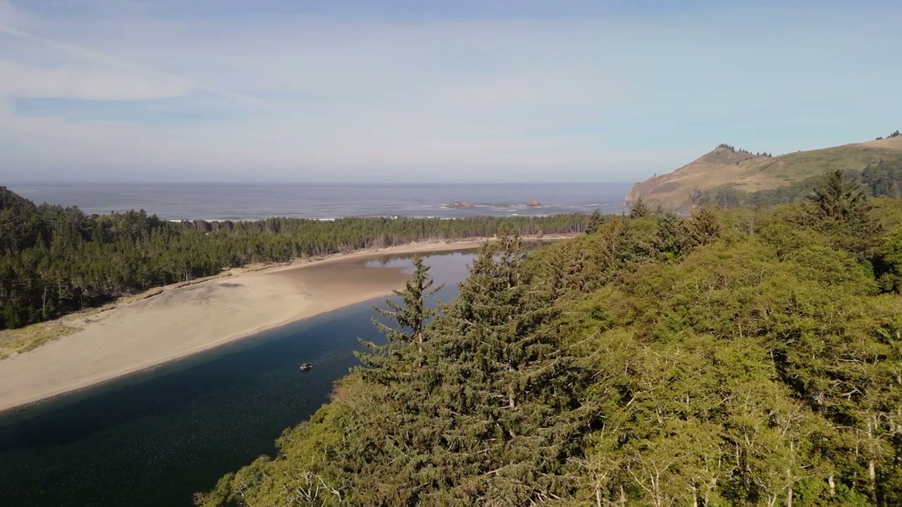 River Estuary Leading to Ocean on Pacific Coast