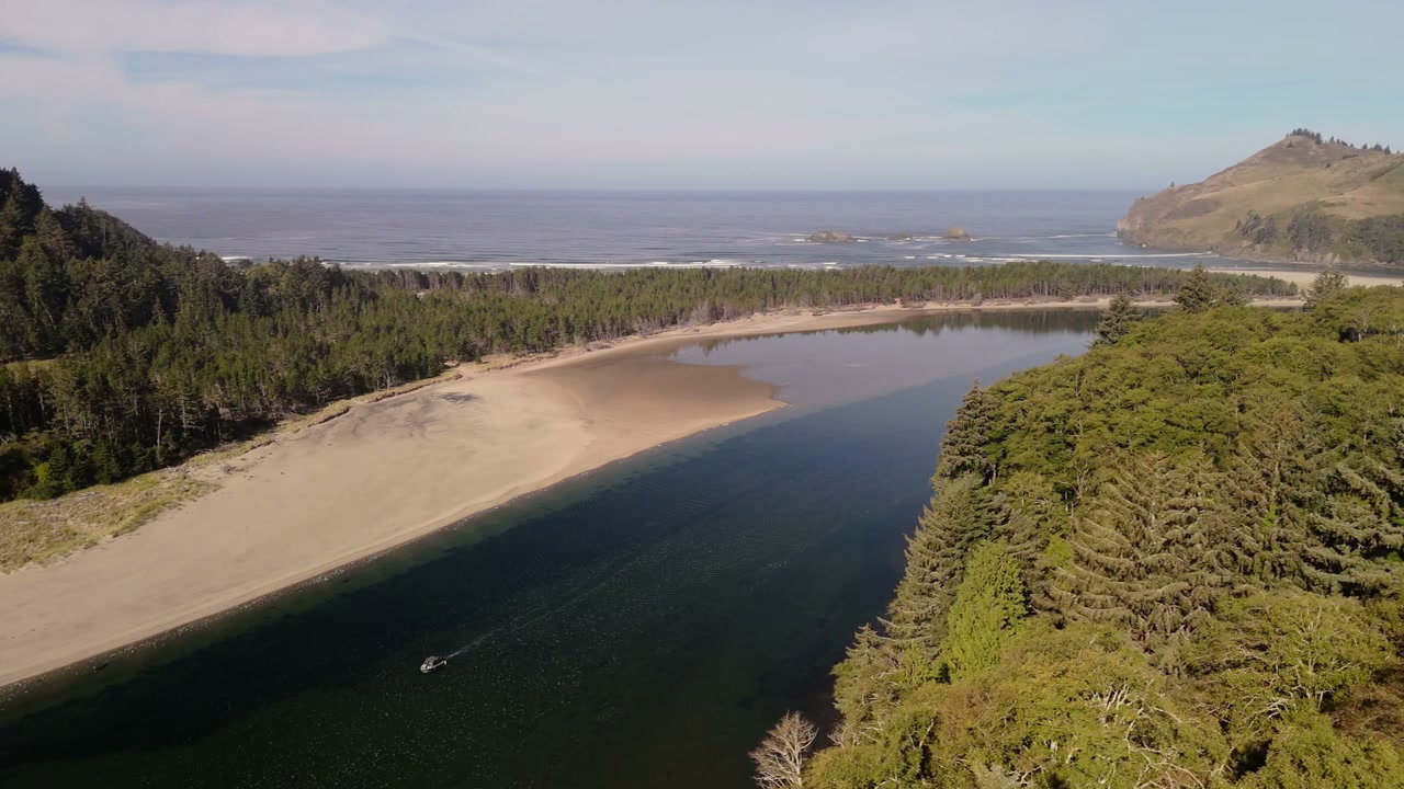 Pacific Coast River Estuary Aerial View