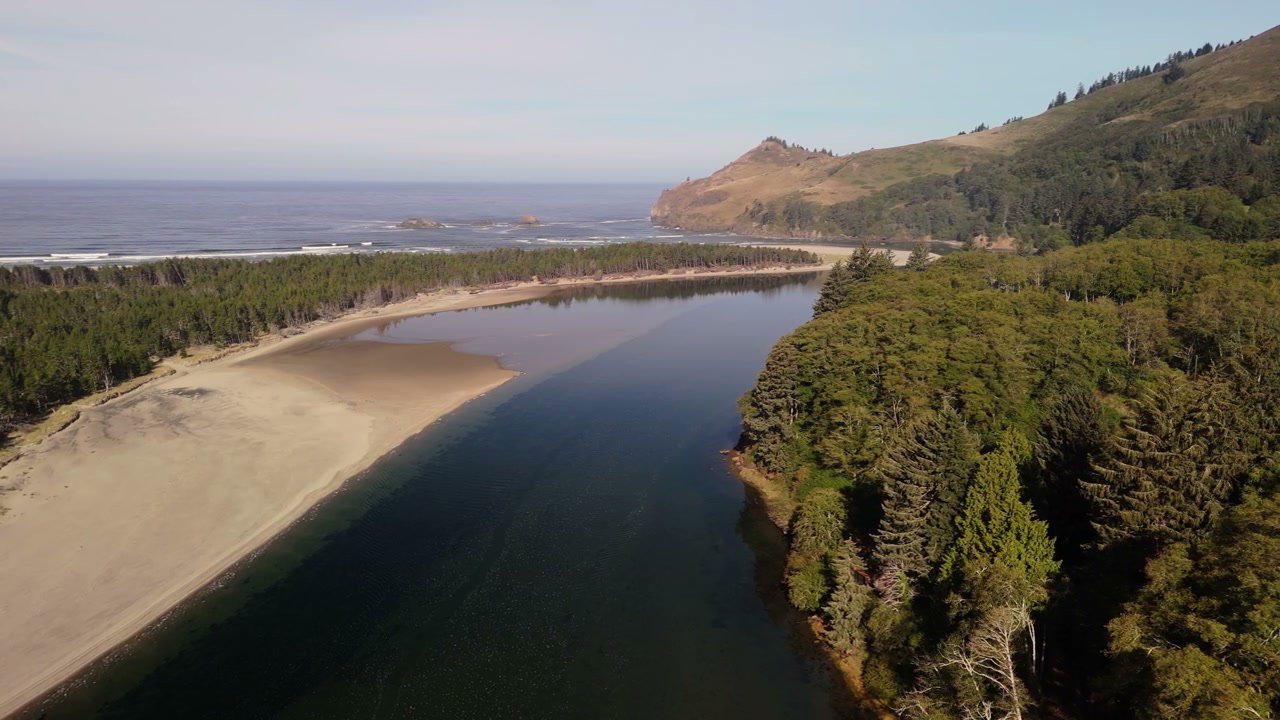 Scenic River Meeting Pacific Ocean Coast