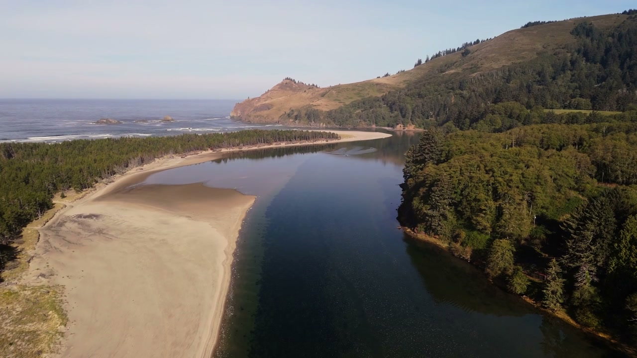 River Mouth Meeting Ocean on Pacific Coast