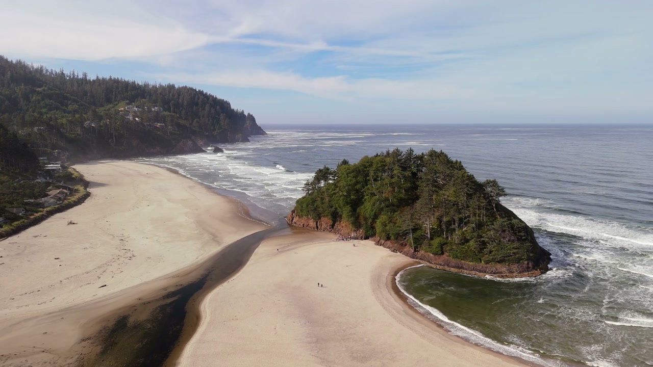 Pacific Coast Beach with River Meeting Ocean