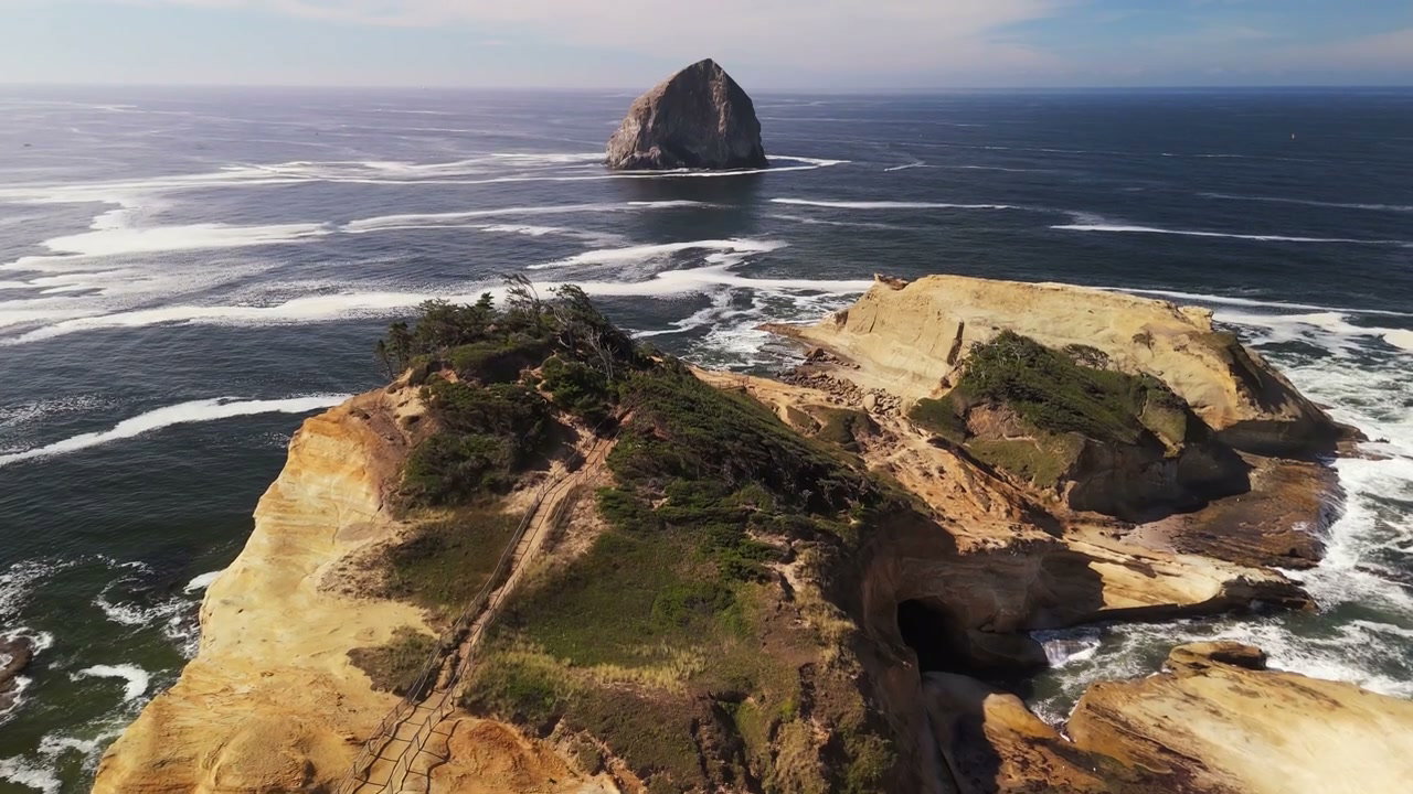 Aerial View of Pacific Coastline and Sea Stack