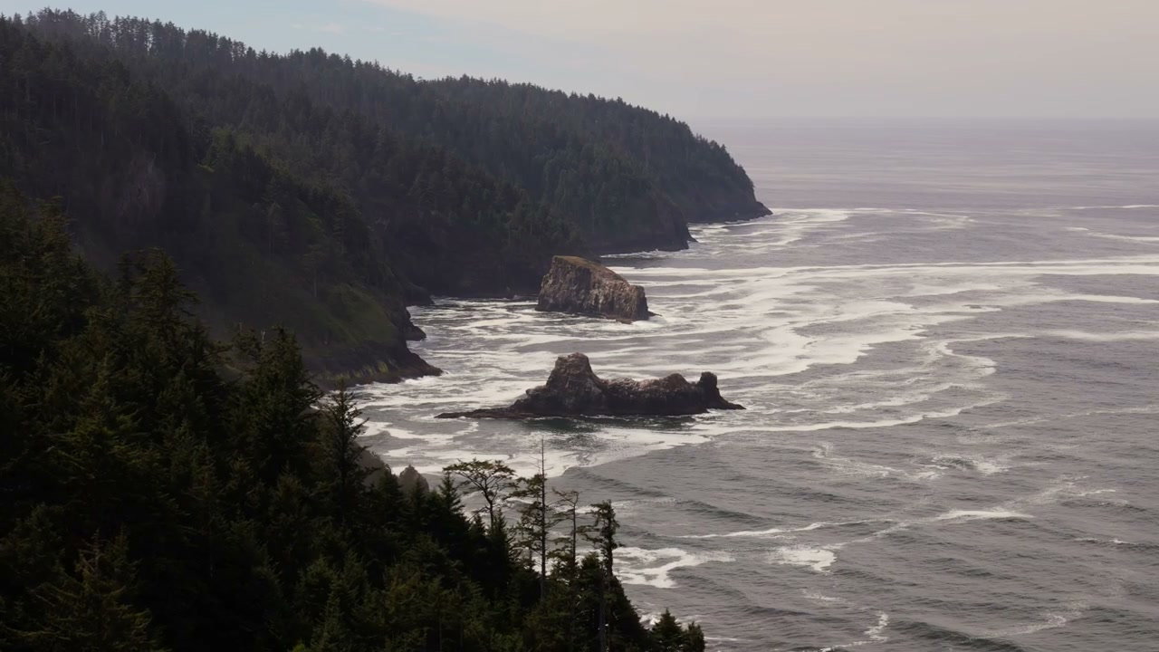 Pacific Coastline with Ocean Waves and Sea Stacks