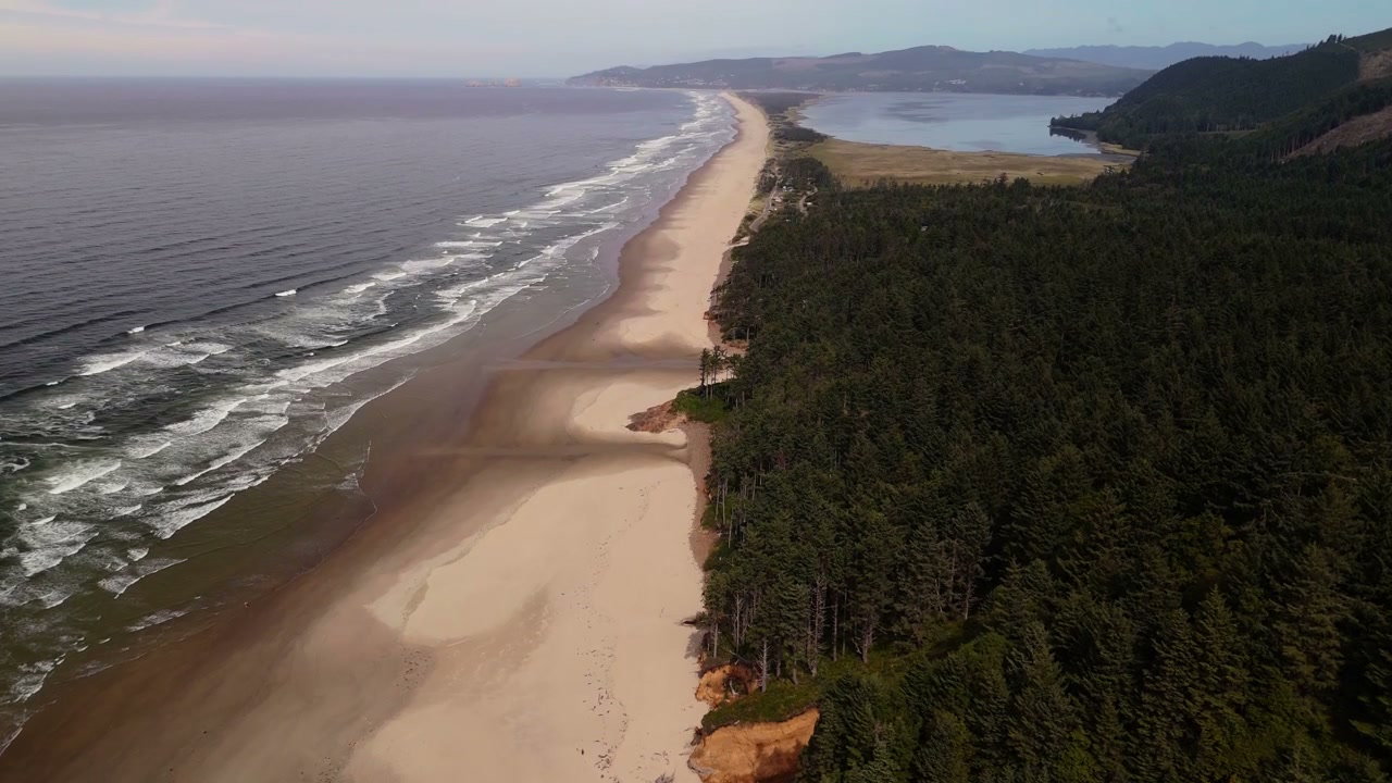 Pacific Coast Ocean Beach and Forest Aerial