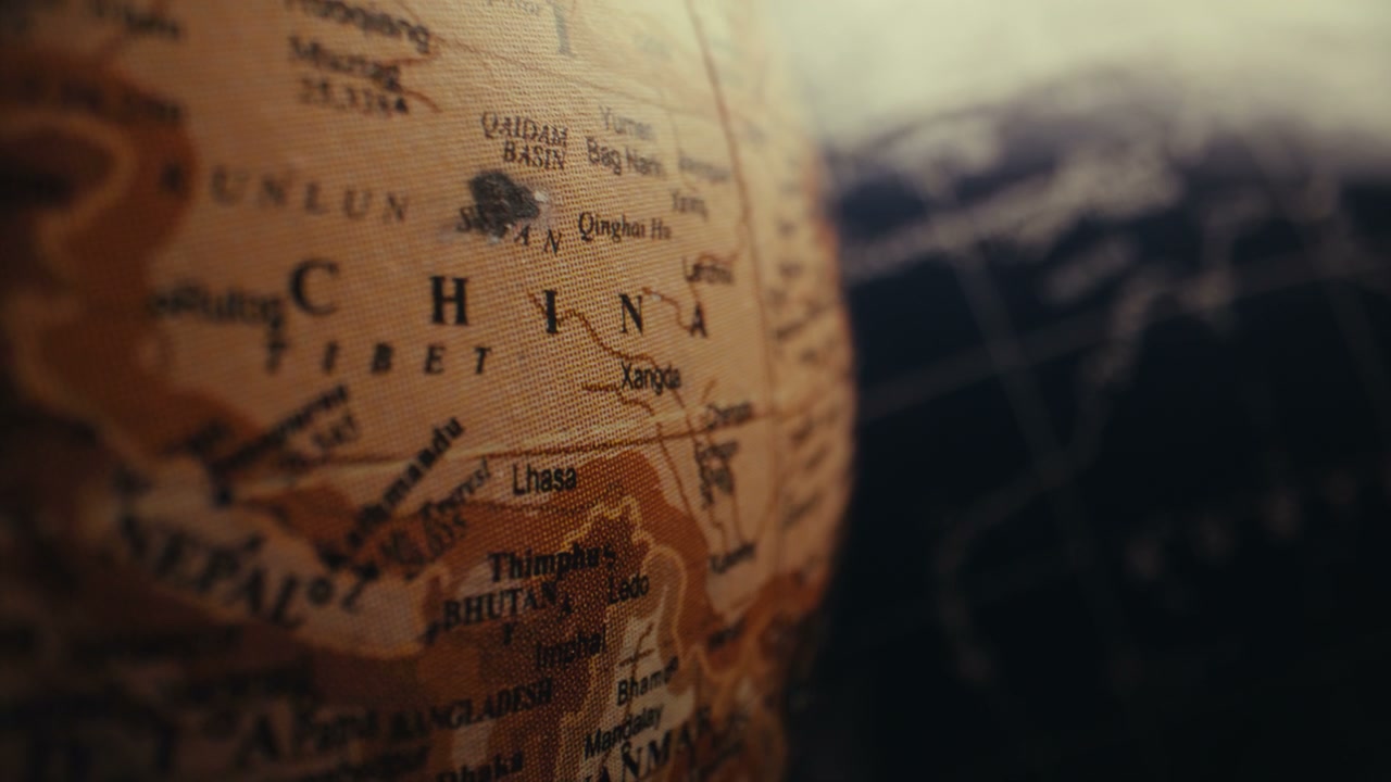 Close Up of Antique Globe Showing China
