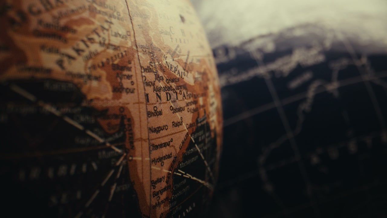 Close-up of India on a Rotating Vintage Globe