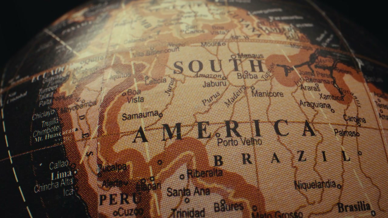 Vintage World Globe Showing South America